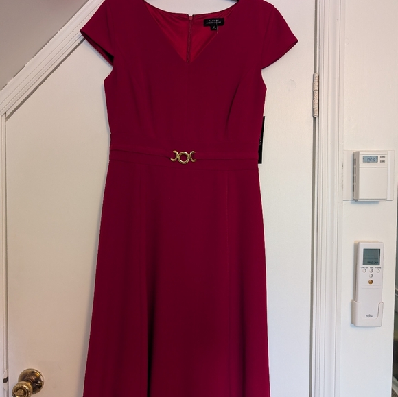 Tahari ASL Dresses & Skirts - Gorgeous Red Tahari ASL Fit-and-Flare Dress with Gold Belt Accent